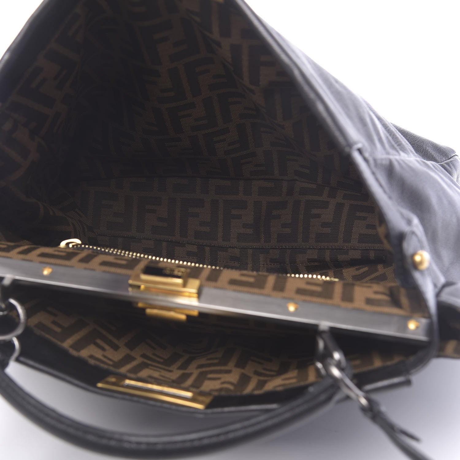 Fendi Goatskin Zucca Large Peekaboo Iconic Satchel Black Tobacco 6 of 13