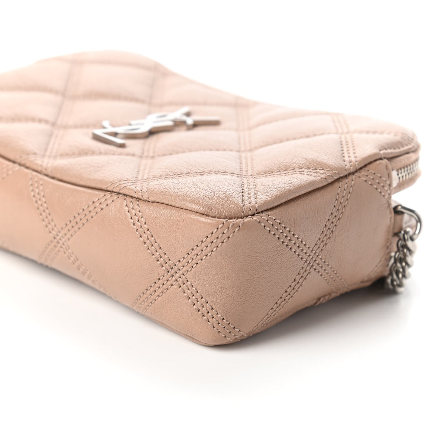 Grained Lambskin Quilted Mini Becky Double Zip Bag Dark Beige