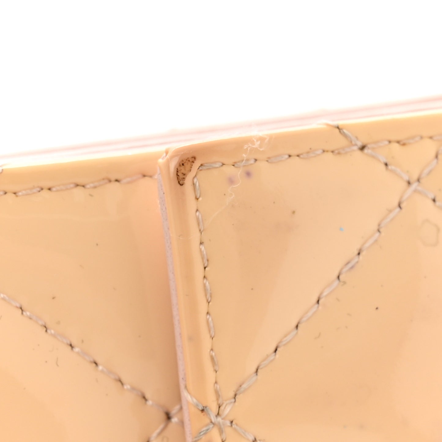 Striated Patent Quilted Compact French Flap Wallet Beige Light Pink