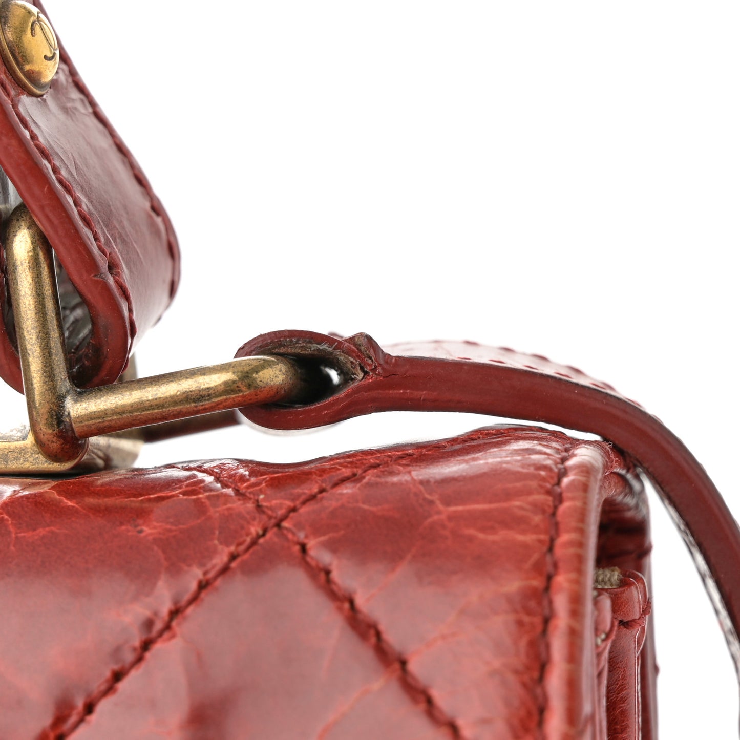 Glazed Calfskin Quilted Rita Top Handle Flap Red