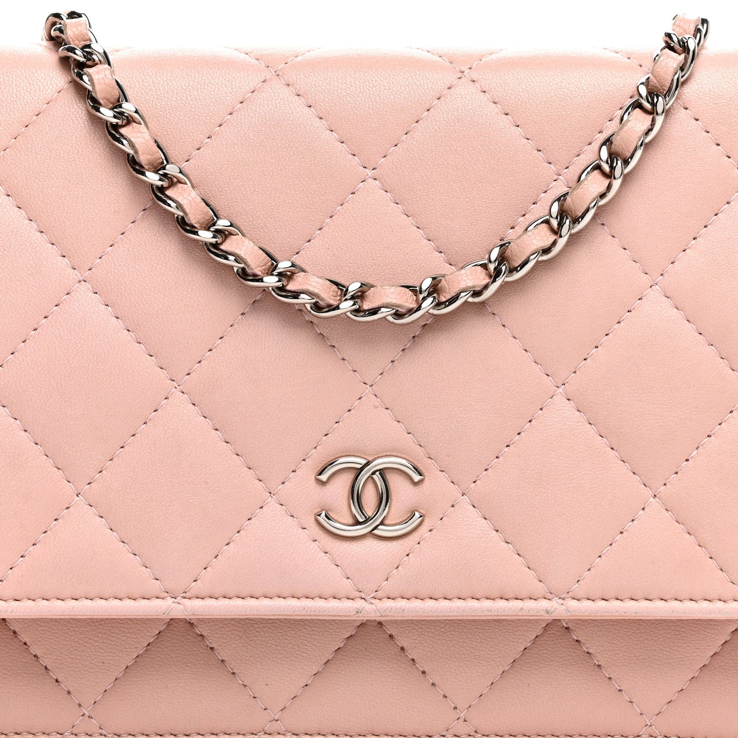Lambskin Quilted Wallet On Chain WOC Pink