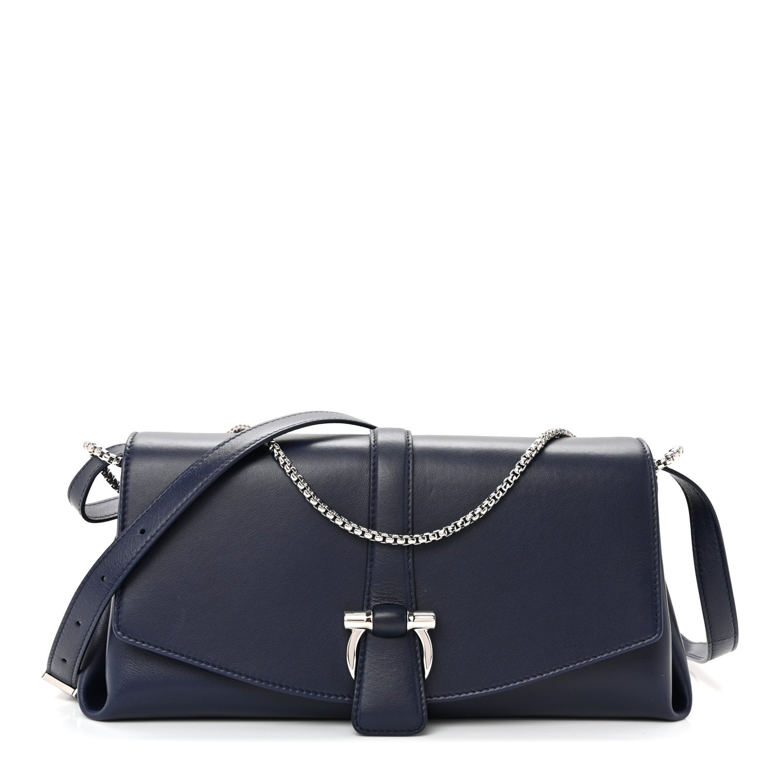Salvatore Ferragamo Calfskin Small Front Flap Crossbody Bag Navy Blue 1 of 10