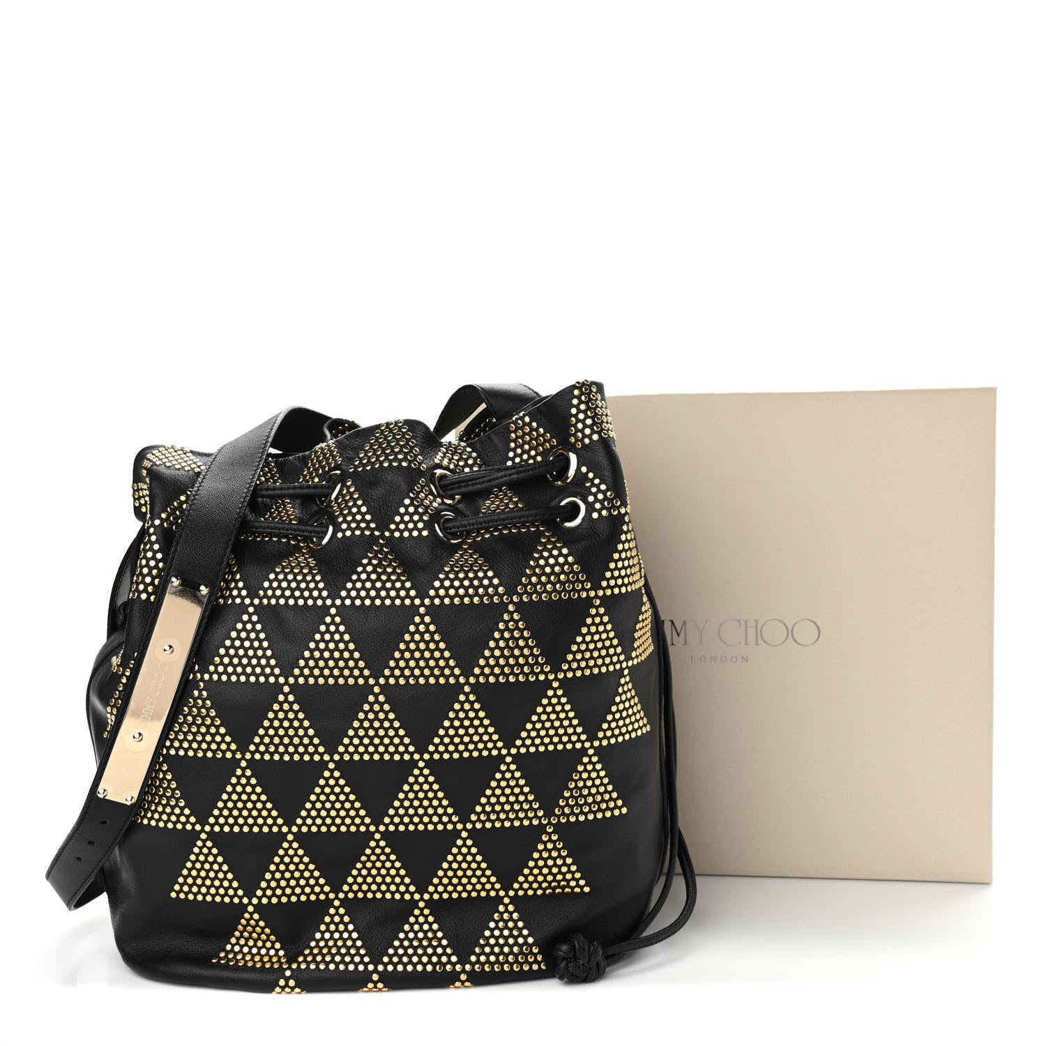 Jimmy Choo Calfskin Studded Drawstring Bucket Bag Black 11 of 11