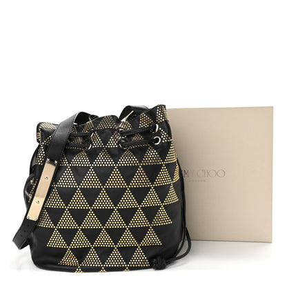 Jimmy Choo Calfskin Studded Drawstring Bucket Bag Black 11 of 11
