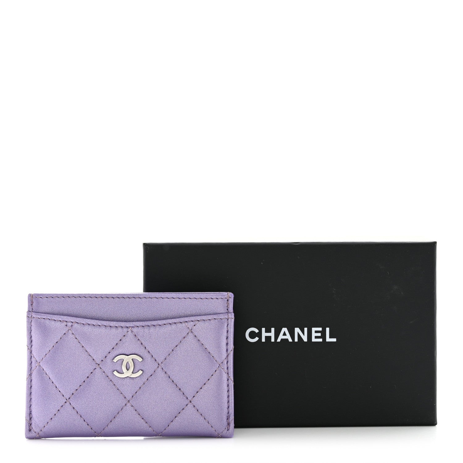 Chanel Metallic Lambskin Quilted Card Holder Light Purple 9 of 9