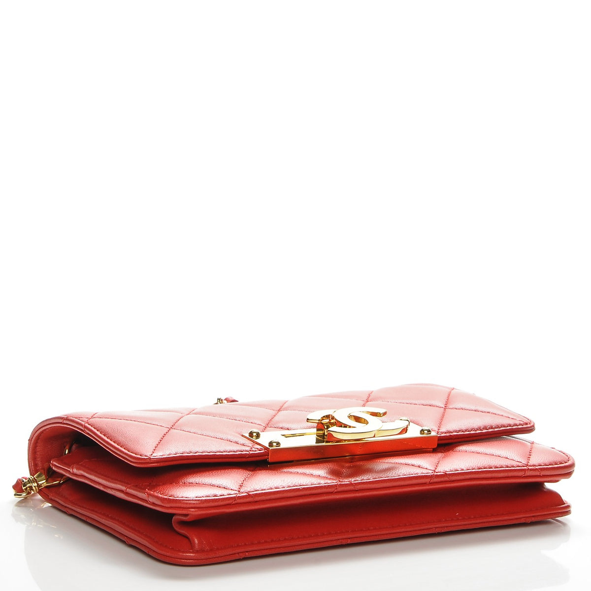 Lambskin Quilted Golden Class Wallet on Chain WOC Red