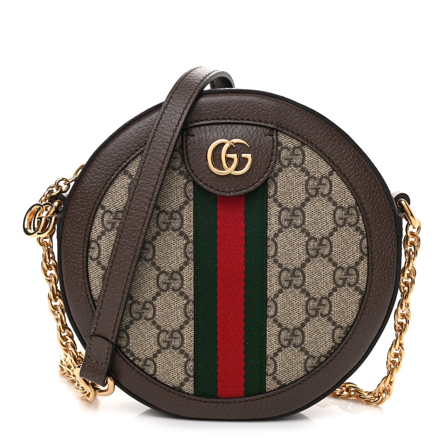 Gucci GG Supreme Monogram Web Mini Ophidia Round Shoulder Bag Brown 1 of 10