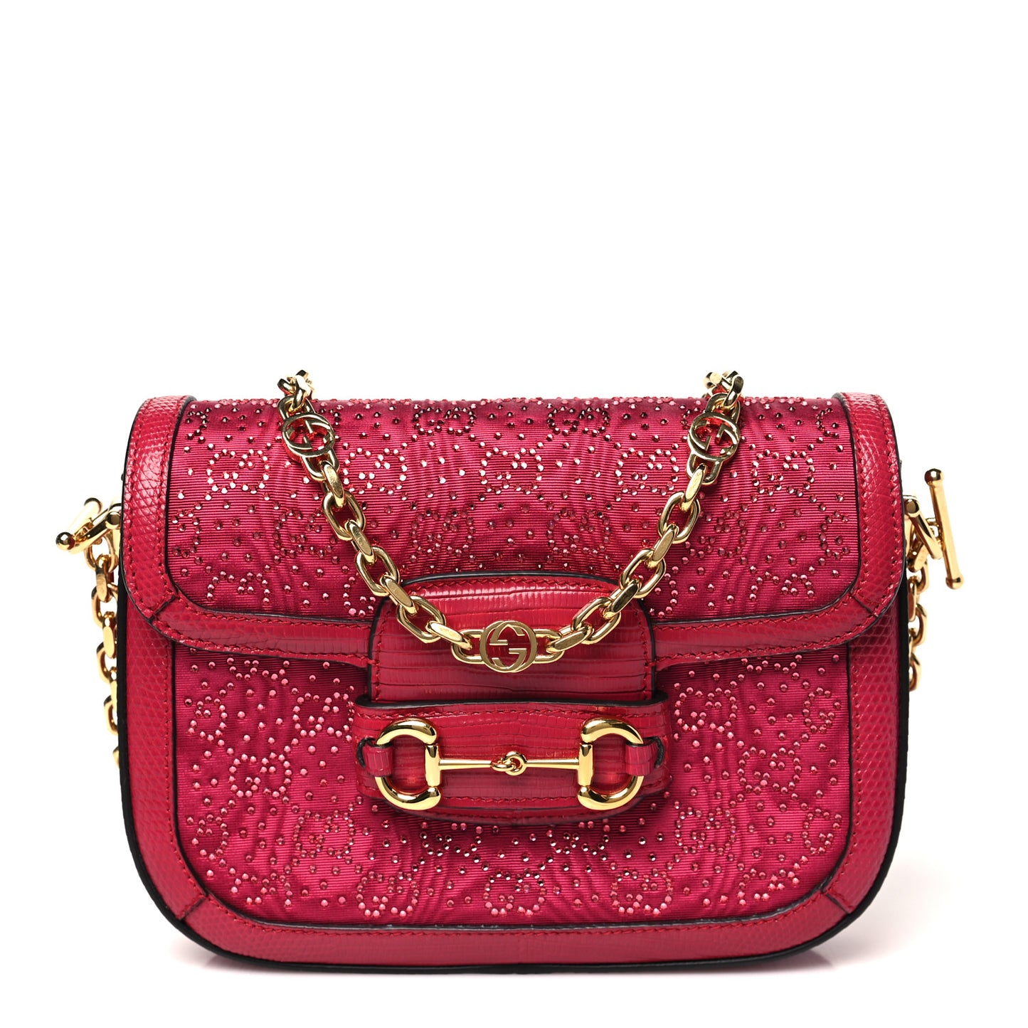 Canvas Calfskin Crystal GG Monogram Snakeskin Mini Horsebit 1955 Shoulder Bag Pink