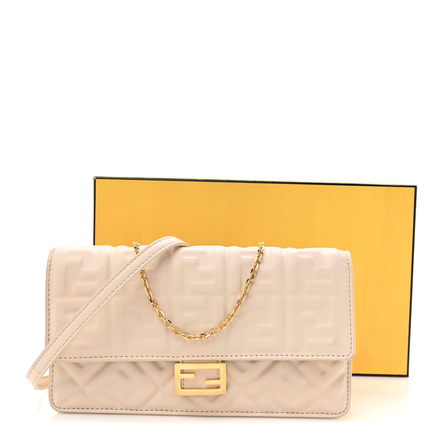 Fendi Nappa Matisse FF Embossed Wallet On Chain Baguette Camelia 17 of 17