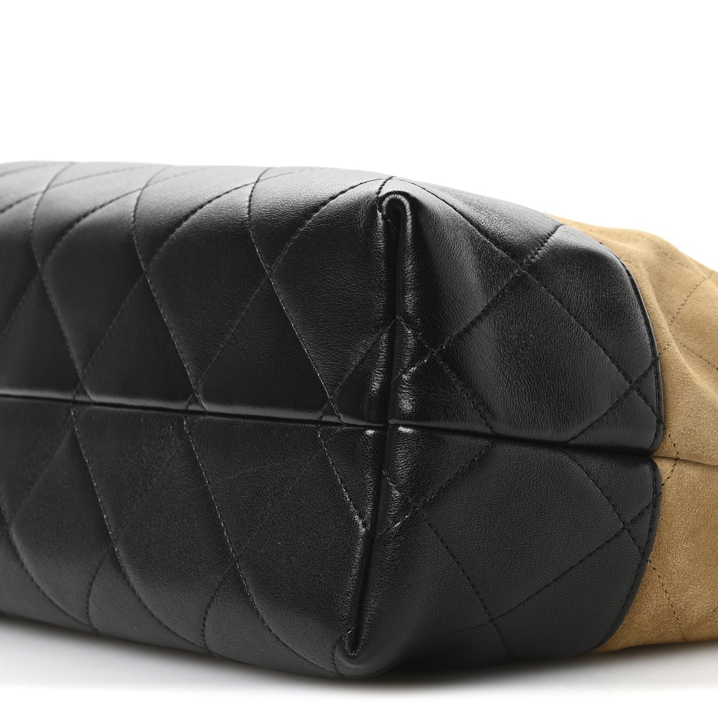 Suede Calfskin Shiny Lambskin Quilted Small Coco Base Shopping Bag Beige Black