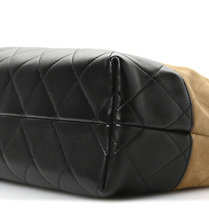 Chanel Suede Calfskin Shiny Lambskin Quilted Small Coco Base Shopping Bag Beige Black 10 of 11