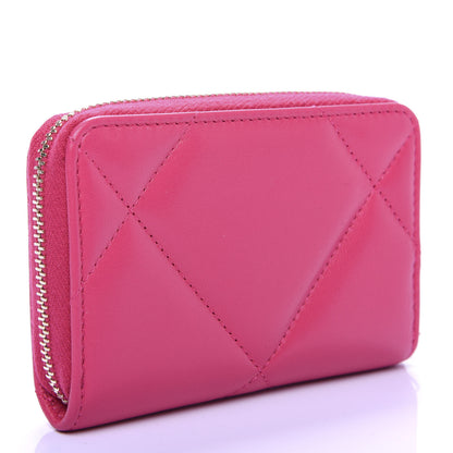 Chanel Shiny Goatskin Quilted 19 Zip Around Coin Purse Wallet Dark Pink 3 of 8