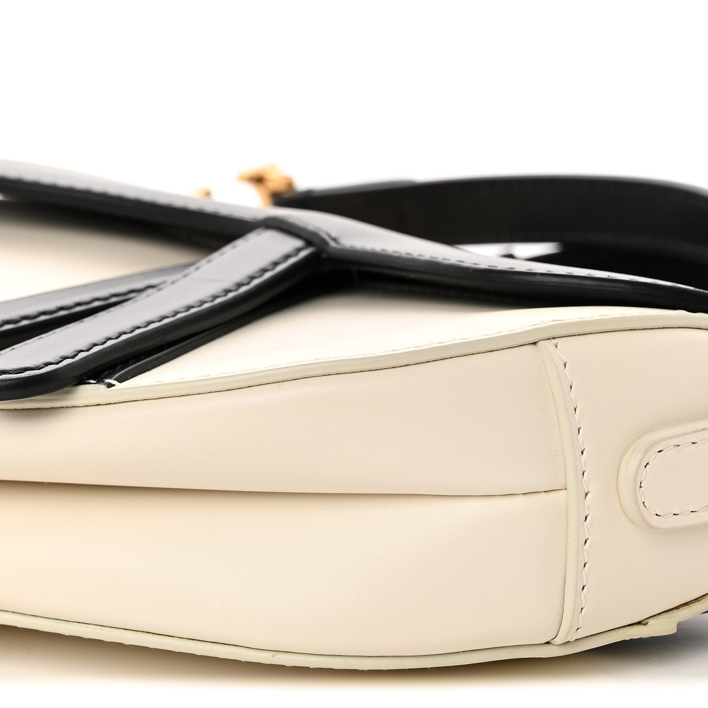 Supple Calfskin Two Tone Mini Saddle Bag With Strap Latte Black