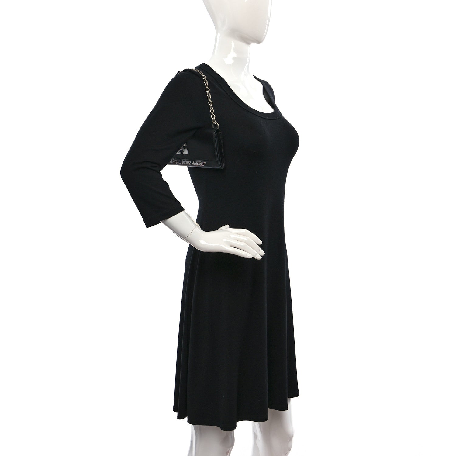 Off-White Calfskin Jitney Logo Flap Wallet On Chain Black 2 of 10