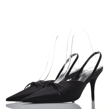 Balenciaga Satin Pointed Toe Knife Slingback Mules 35 Black 3 of 7