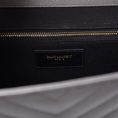 Saint Laurent Grain De Poudre Matelasse Chevron Large Monogram Satchel Earth 7 of 9
