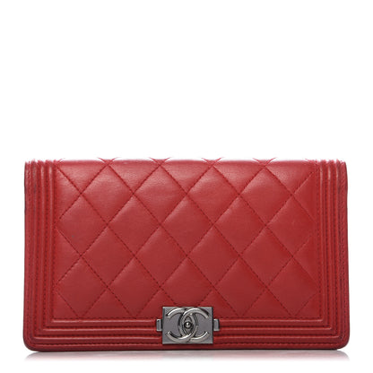 Chanel Lambskin Quilted Boy Yen Wallet Red 1 of 10