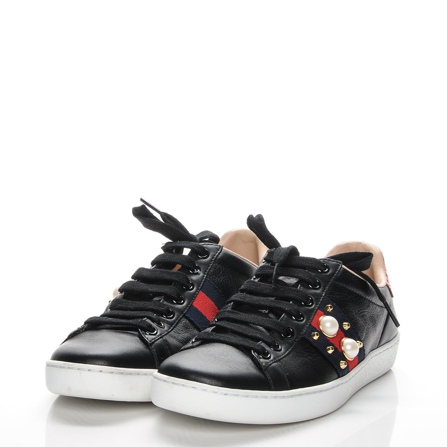 Calfskin Web Studded Ace Sneakers 36 Black