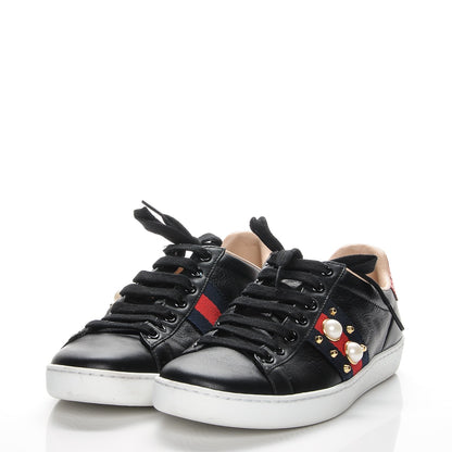Gucci Calfskin Web Studded Ace Sneakers 36 Black 2 of 5