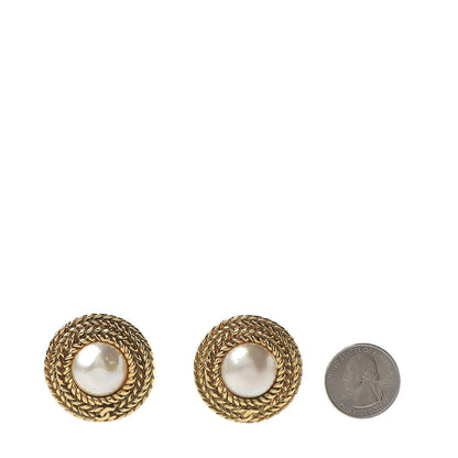 Chanel Pearl Clip On Earrings Gold 2 of 6