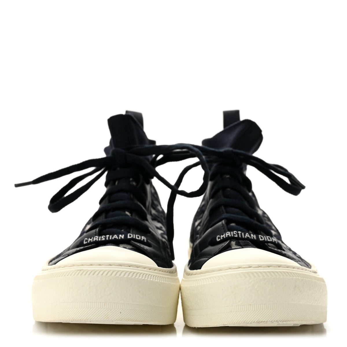 Christian Dior Technical Knit Calfskin Oblique Womens Walk'n Dior Mid Top Sneakers 36.5 Deep Blue 3 of 9