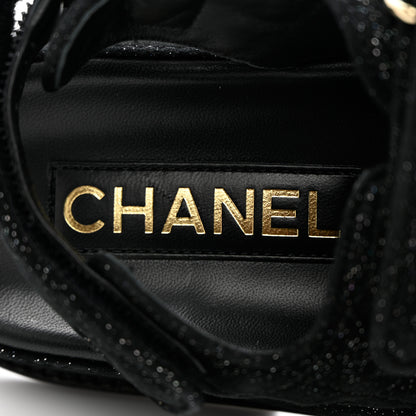 Chanel Suede Calfskin Glitter Crystal Velcro Dad Sandals 35 Black 7 of 10
