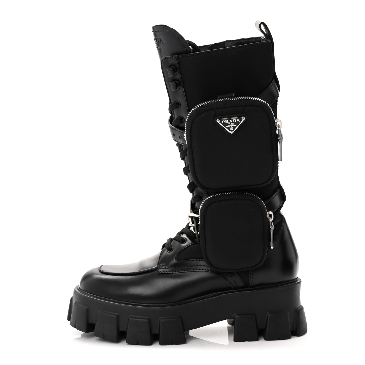 Spazzolato Rois Re-Nylon Metal Triangle Logo Monolith Pouch Pocket 55mm Tall Combat Boots 39 Black