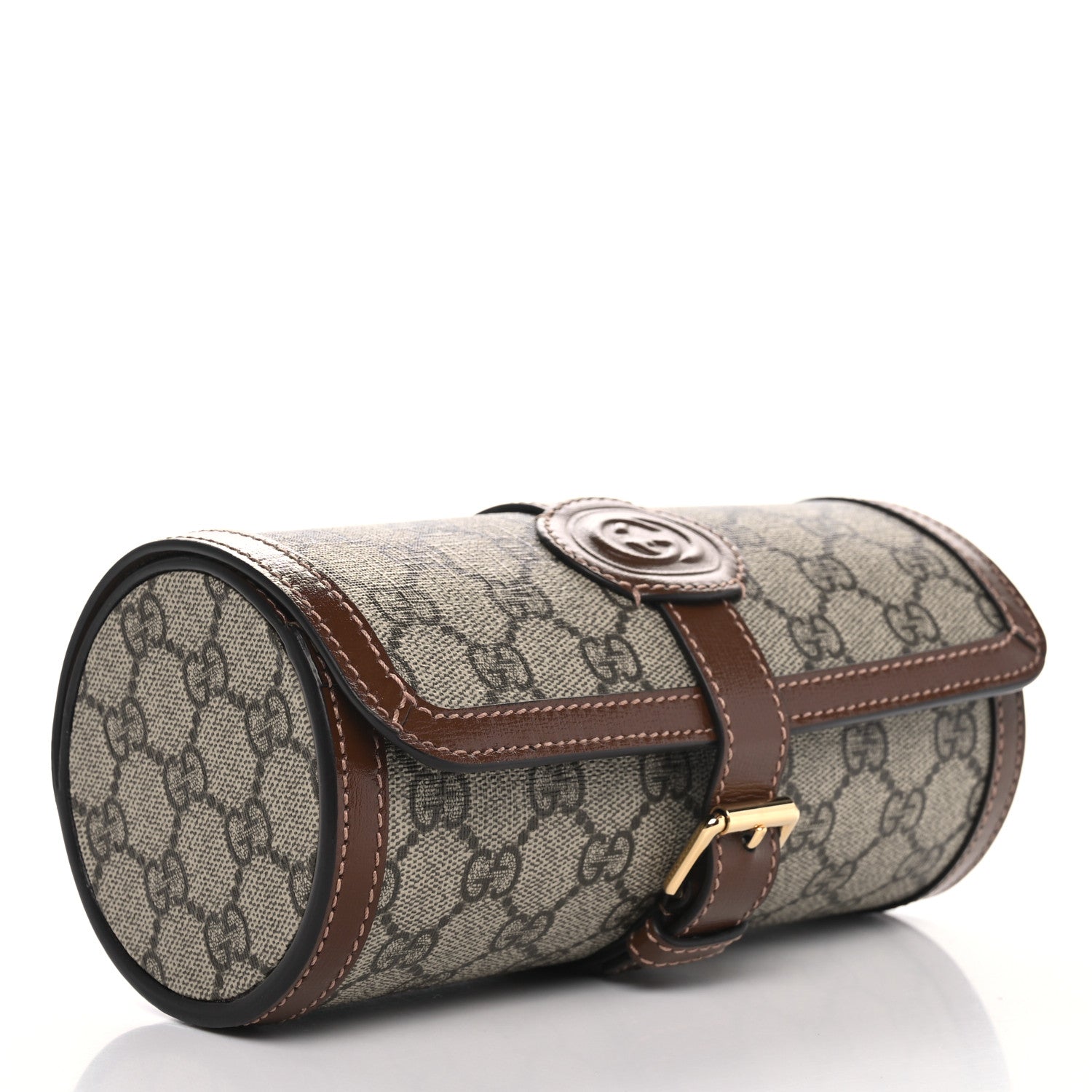 Gucci GG Supreme Monogram Calfskin Watch Travel Case Beige Ebony Brown Sugar 4 of 10