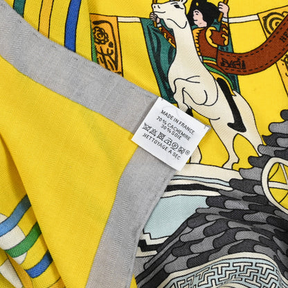 Hermes Cashmere Silk La Maison des Carres Shawl 140 Jaune Vif Bleu Vert 3 of 3