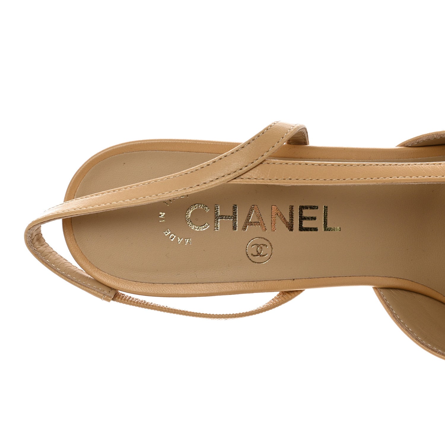 Chanel Goatskin Grosgrain Cap Toe CC Slingback Pumps 41 Beige Black 7 of 12