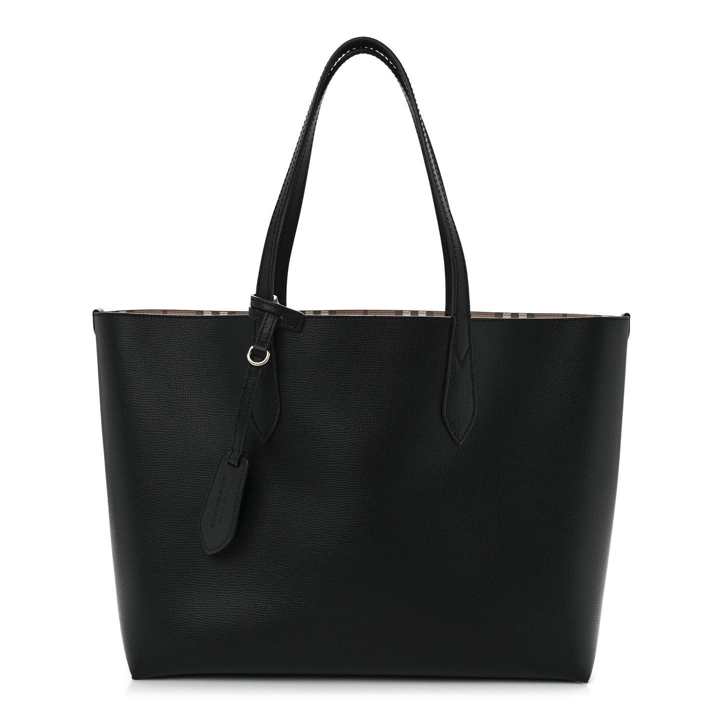Grainy Calfskin Haymarket Check Medium Reversible Tote Black