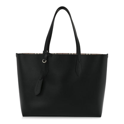 Burberry Grainy Calfskin Haymarket Check Medium Reversible Tote Black 1 of 13