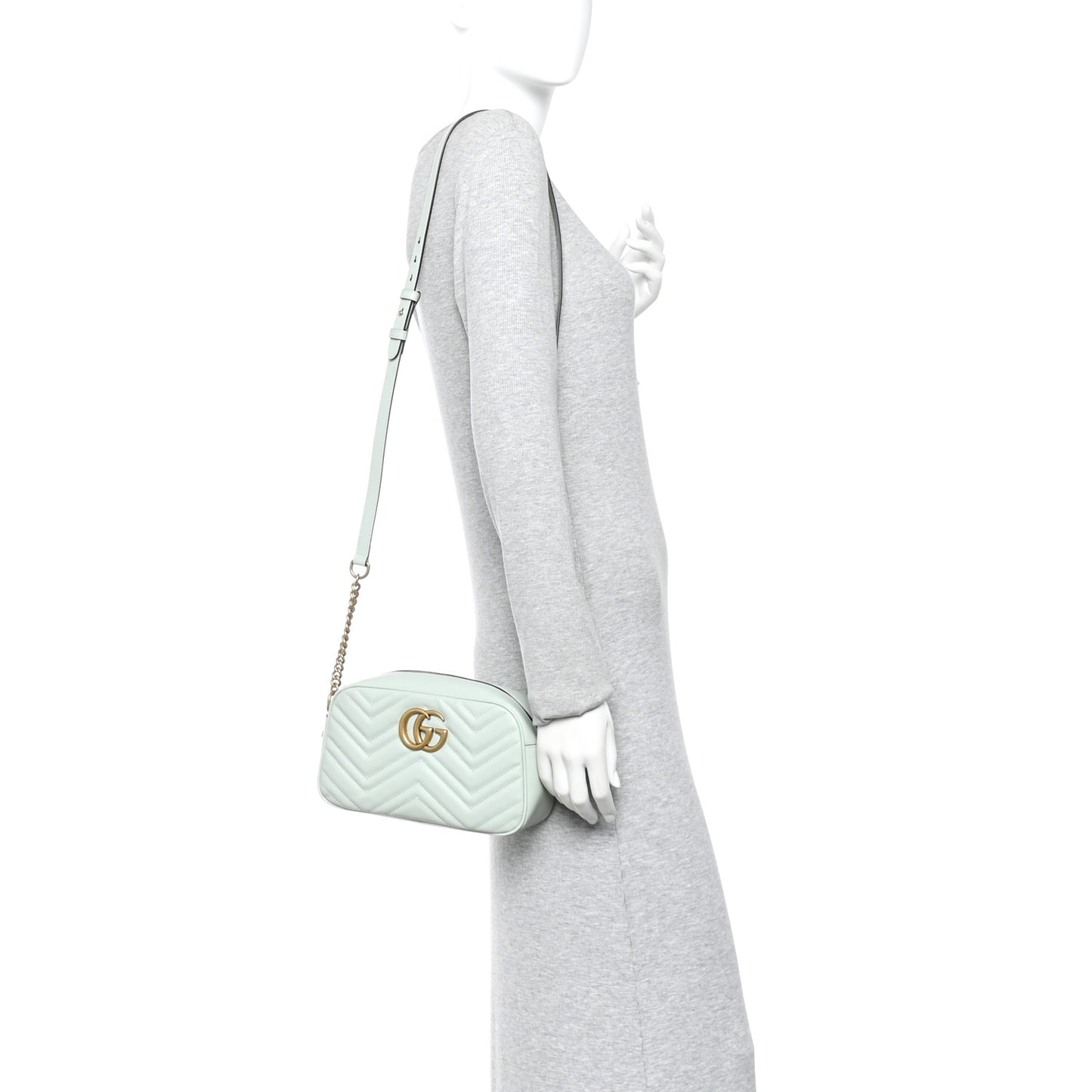 Calfskin Matelasse Small GG Marmont Chain Shoulder Bag Salvy Green