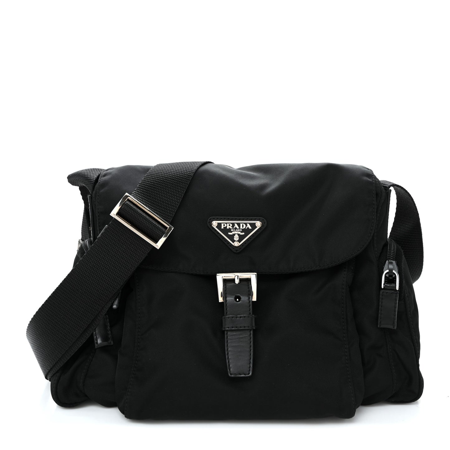 Nylon Vela Saffiano Single Buckle Messenger Shoulder Bag Black