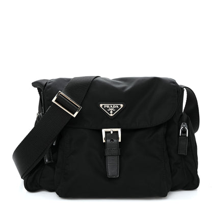 Prada Nylon Vela Saffiano Single Buckle Messenger Shoulder Bag Black 1 of 10