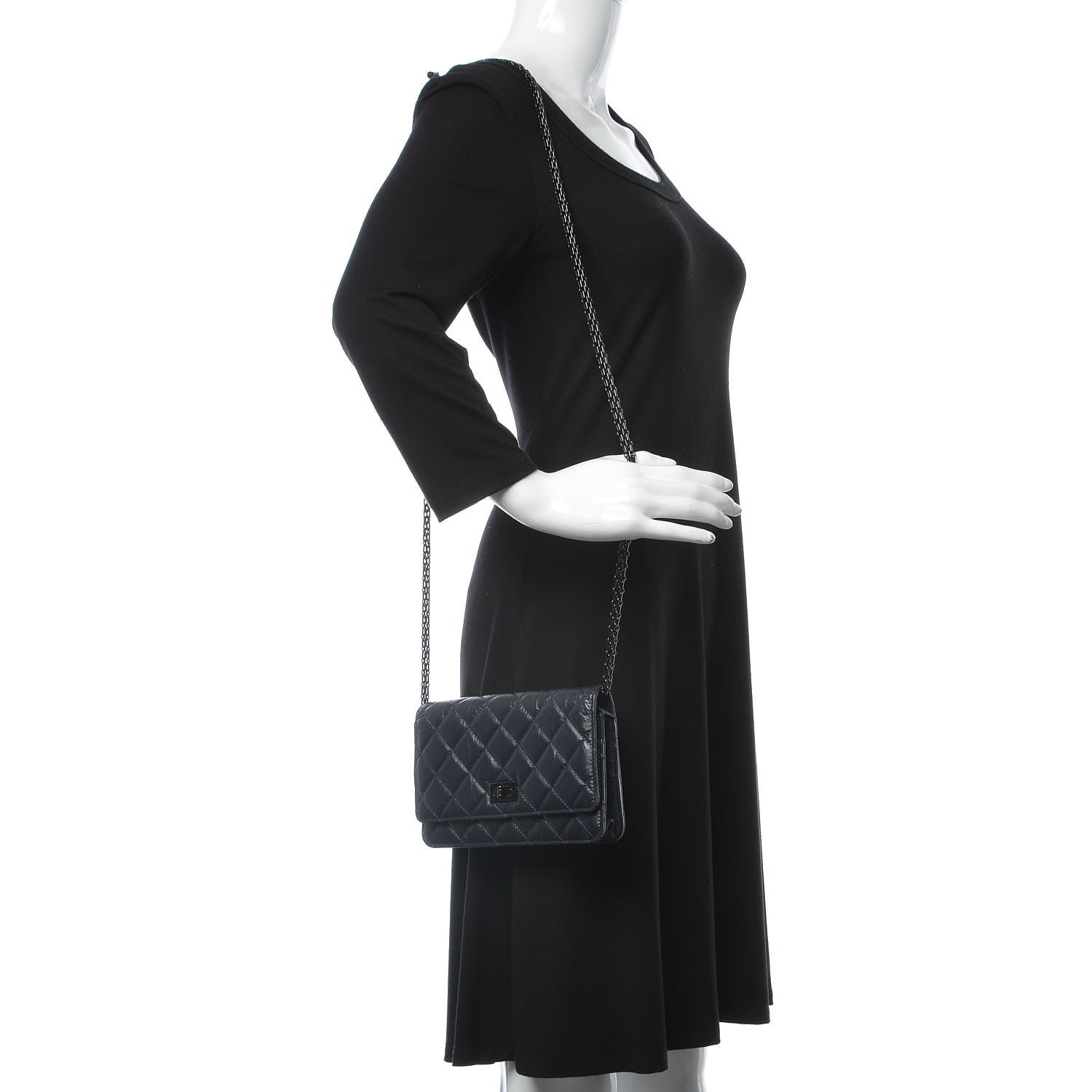Chanel Aged Calfskin Quilted Reissue Wallet On Chain WOC Navy 2 of 8