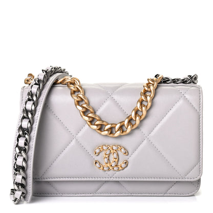 Chanel Lambskin Quilted Chanel 19 Wallet On Chain WOC Grey 1 of 4
