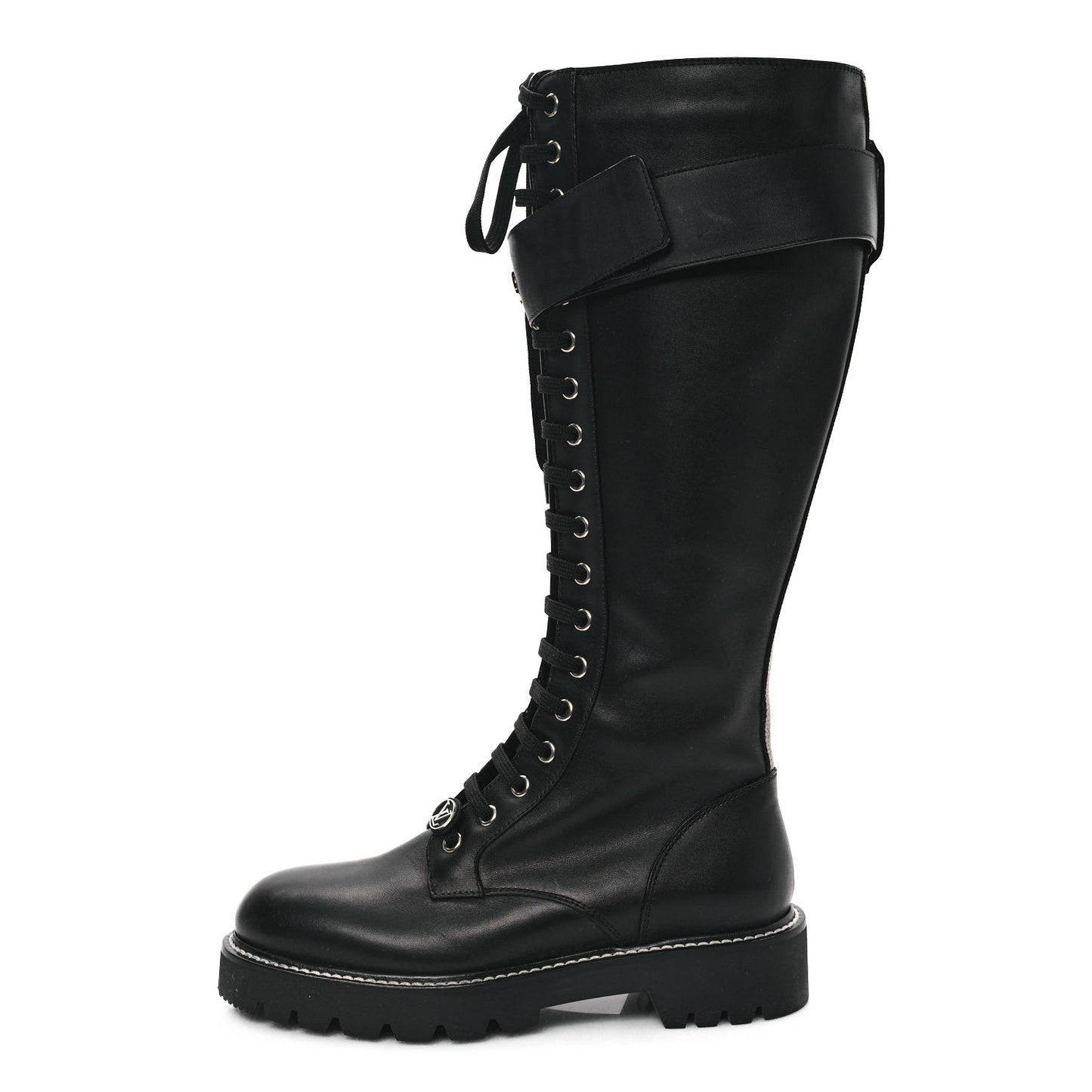 Monogram Calfskin Territory Tall Lace Up Ranger Boots 37 Black