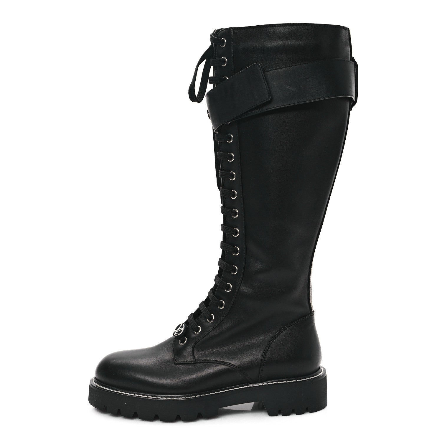 Louis Vuitton Monogram Calfskin Territory Tall Lace Up Ranger Boots 37 Black 1 of 8
