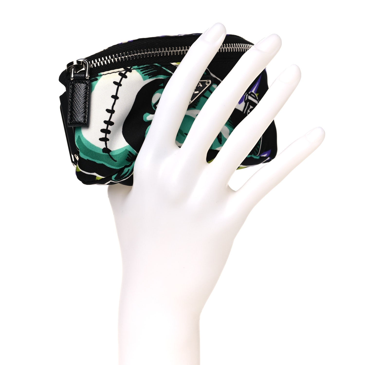 Prada X UNIVERSAL STUDIOS Tessuto Nylon Frankenstein Print Montagna Mini Pouch Black Menta 2 of 9