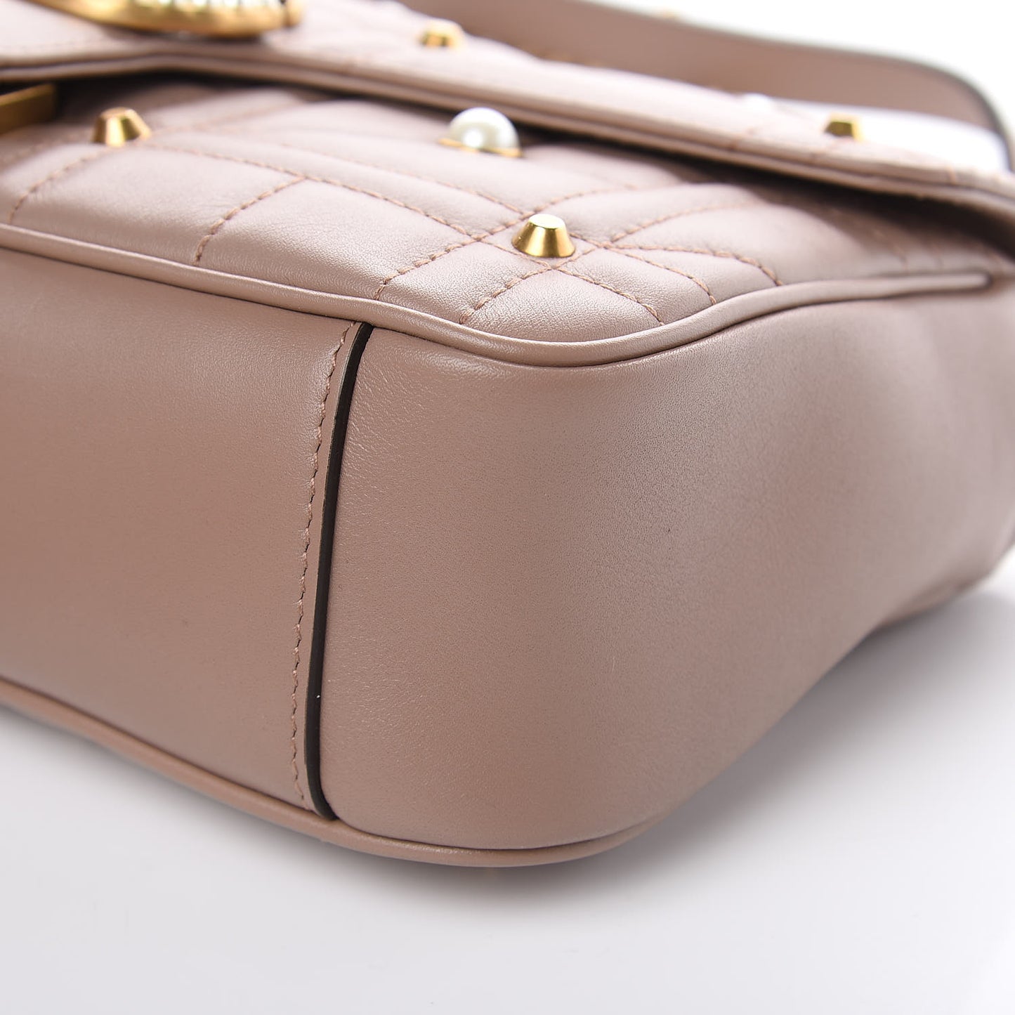 Calfskin Matelasse Studded Mini Pearly GG Marmont Shoulder Bag Porcelain Rose