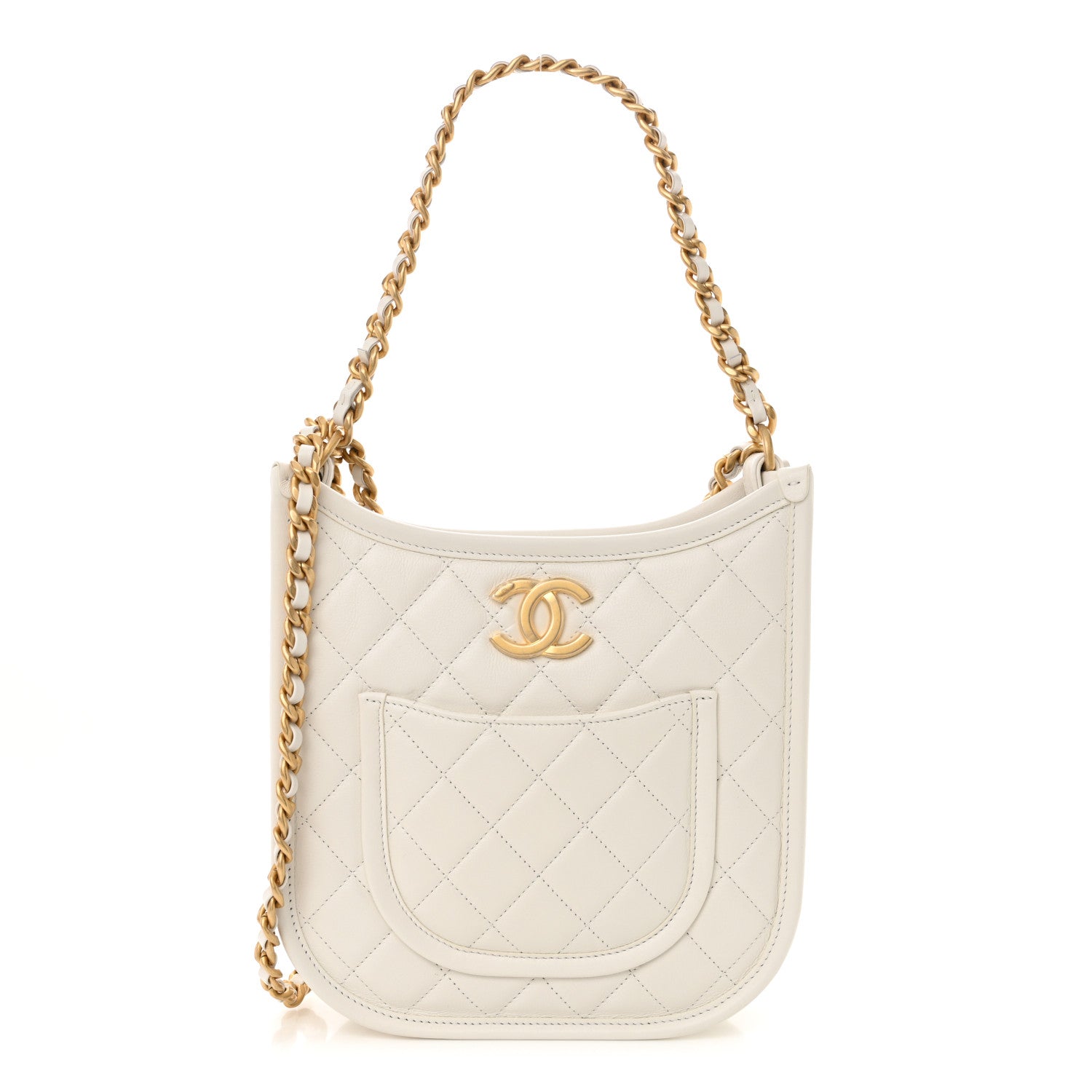 Chanel Calfskin Quilted CC Hobo Handbag White 1 of 9