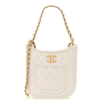 Chanel Calfskin Quilted CC Hobo Handbag White 1 of 9