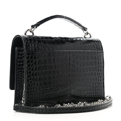Saint Laurent Calfskin Crocodile Embossed Monogram Sunset Top Handle Chain Wallet Black 3 of 9
