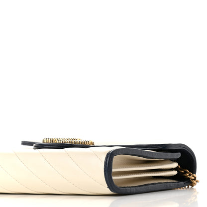 Gucci Vintage Effect Calfskin Matelasse Diagonal Torchon GG Marmont Chain Wallet Mystic White Blue Agata 9 of 10