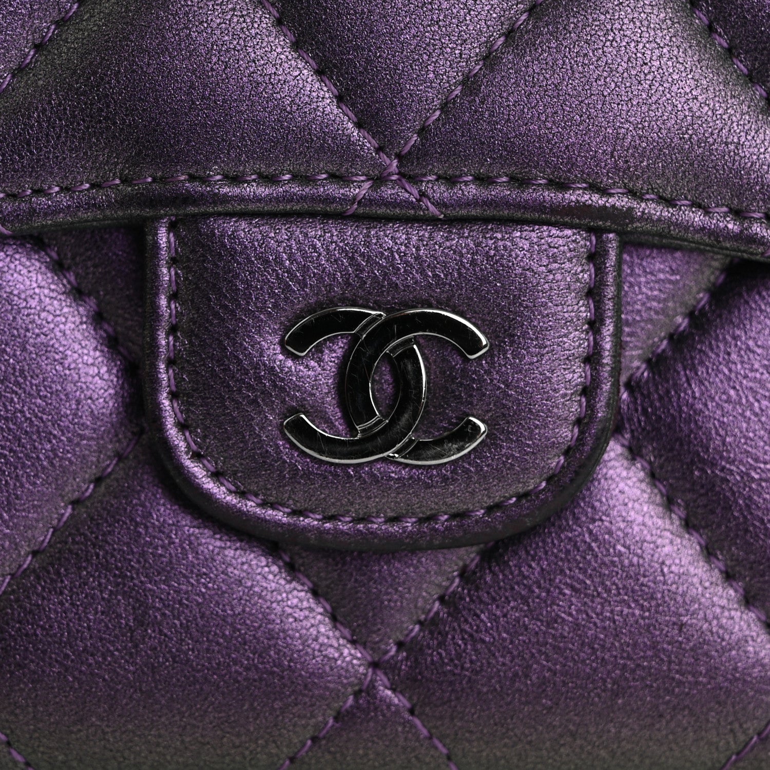 Chanel Iridescent Lambskin Quilted Large Gusset Flap Wallet Purple 14 of 16