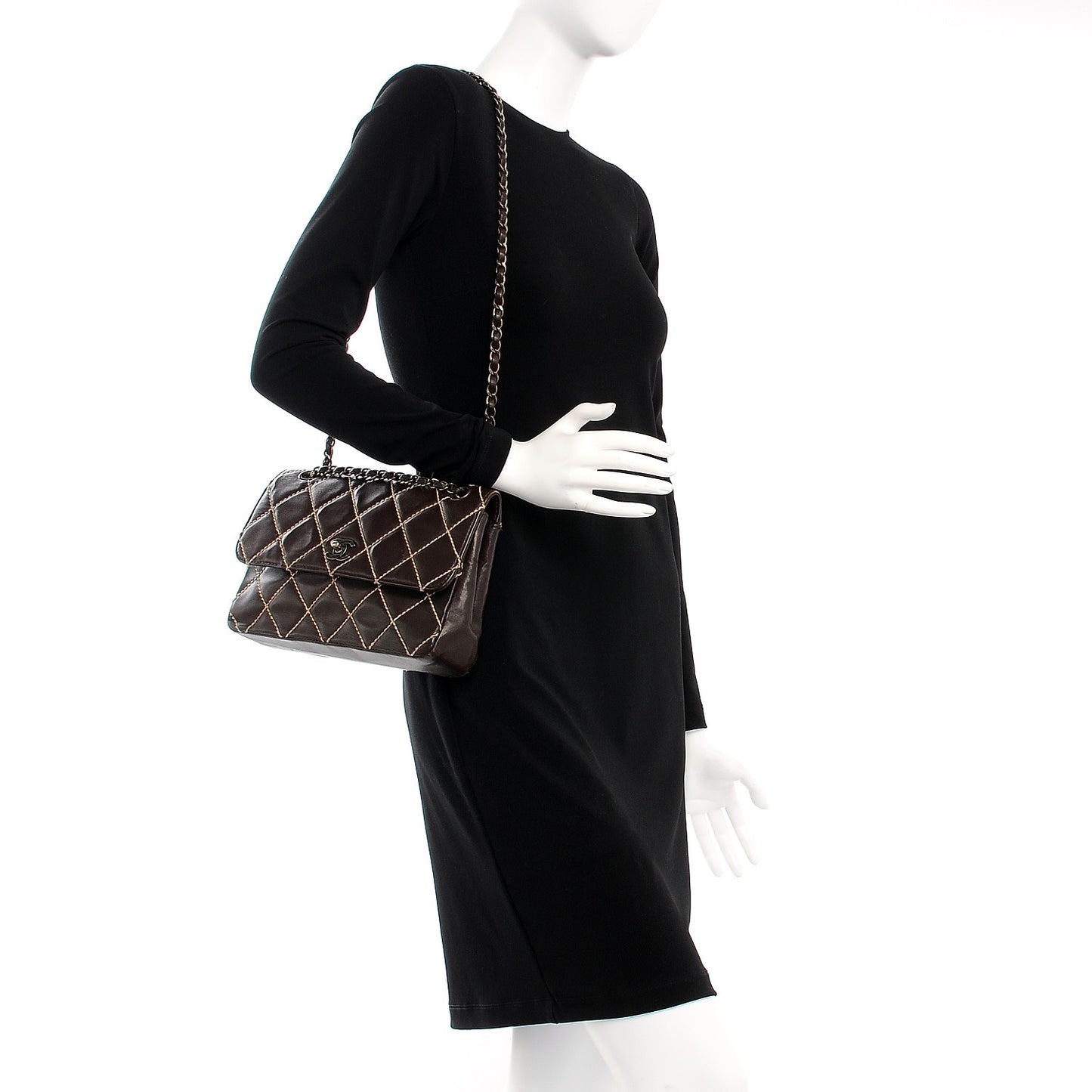 Calfskin Quilted Wild Stitch Medium Flap Brown