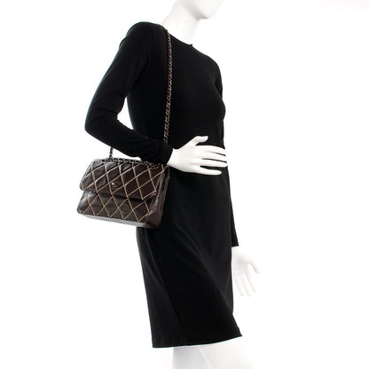 Chanel Calfskin Quilted Wild Stitch Medium Flap Brown 2 of 9