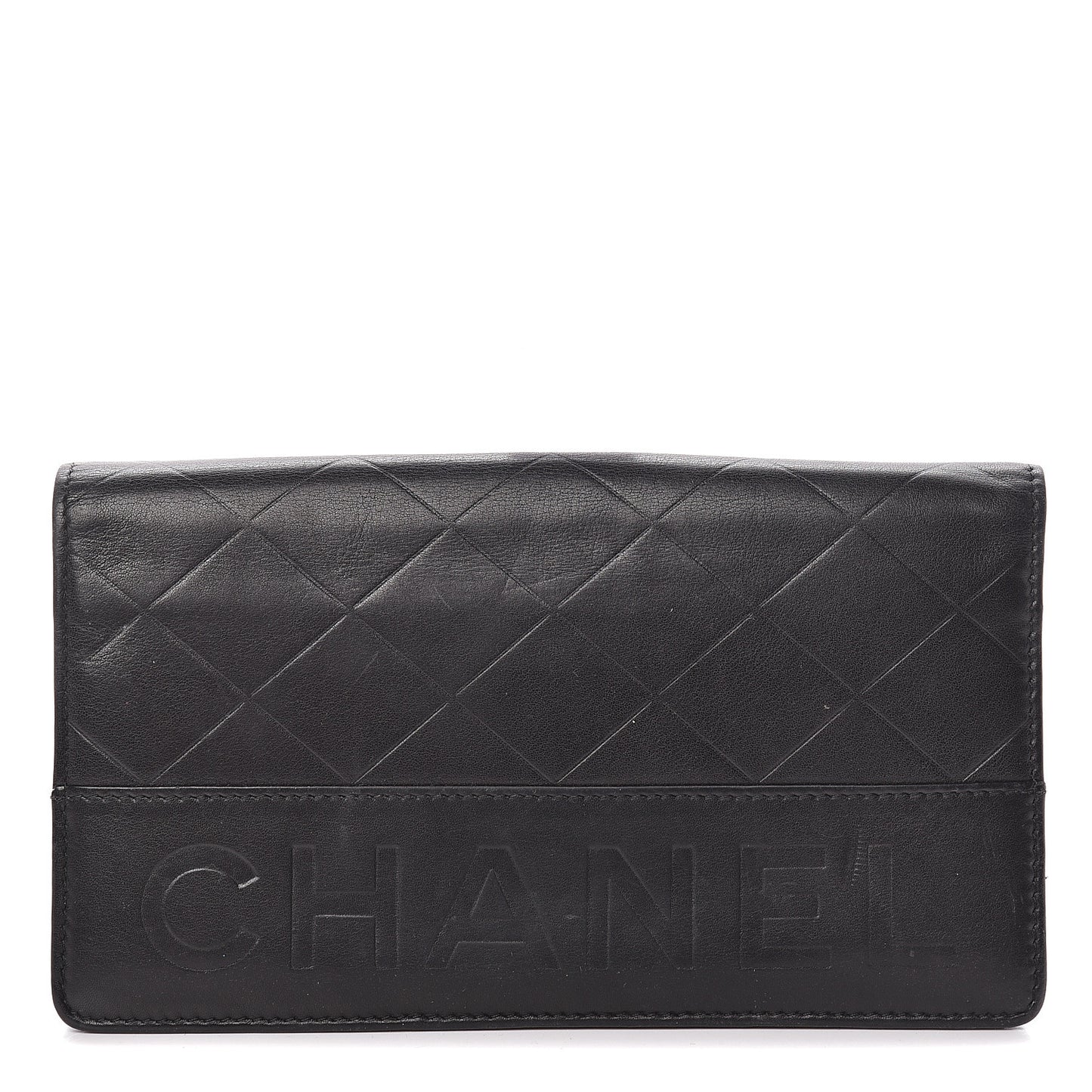 Lambskin Embossed Logo Yen Wallet Black
