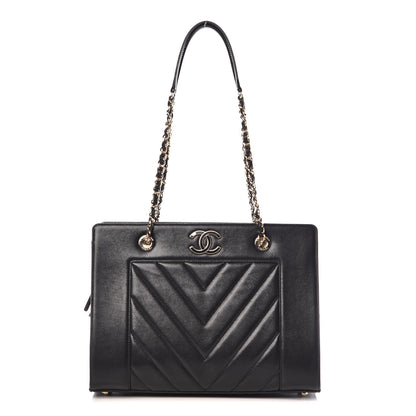 Chanel Sheepskin Chevron Quilted Mademoiselle Vintage Shopping Tote Black 1 of 14